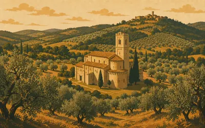 The Abbey of Sant'Antimo, Travertine with alabaster in it: an illustration of a place on this route.