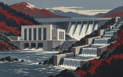 Achanalt Power Station, Power for the glens, and a staircase for salmon: an illustration of a place on this route.