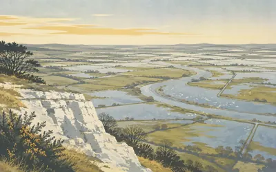 Amberley Wild Brooks, Flooded ground, seen from dry chalk: an illustration of a place on this route.