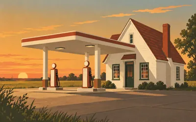 Ambler's Texaco, Dwight, Sixty-six years of selling petrol, on 66: an illustration of a place on this route.