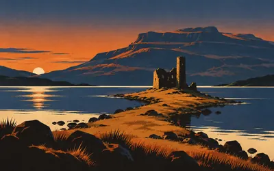 Ardvreck Castle, A tower on a spit in Loch Assynt: an illustration of a place on this route.