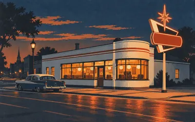 The Ariston Cafe, Litchfield, It moved because the road did: an illustration of a place on this route.