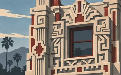 The Aztec Hotel, Monrovia, Mayan, and the architect knew it: an illustration of a place on this route.