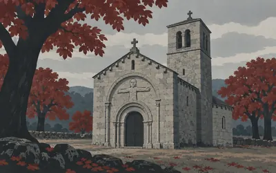 Santiago de Barbadelo, A double monastery, and a figure over the door: an illustration of a place on this route.