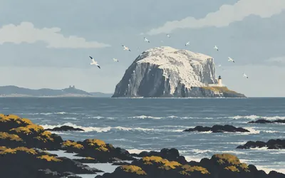 The Bass Rock, White for a reason: an illustration of a place on this route.