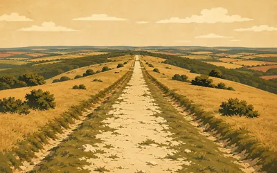 Stane Street on Bignor Hill, Chichester to London, still under your wheels: an illustration of a place on this route.