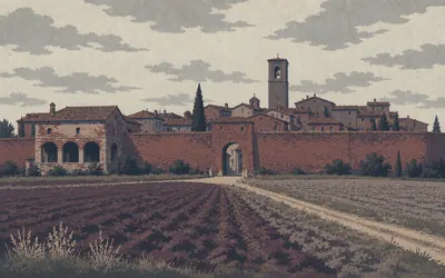Buonconvento, Seven hundred years of splitting the crop in half: an illustration of a place on this route.