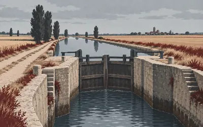 Canal de Castilla, A shipping canal in the middle of the wheat: an illustration of a place on this route.