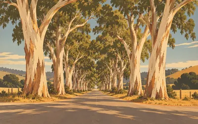 The Eucalyptus Row, Thirty-three trees on the National Register: an illustration of a place on this route.