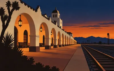 Casa del Desierto, Barstow, Spanish-Moorish, and it burned once already: an illustration of a place on this route.
