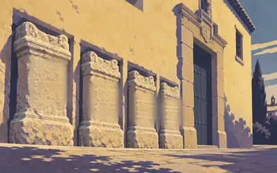 Casa-Palacio de los Lastra, Four Roman altars set in a wall: an illustration of a place on this route.