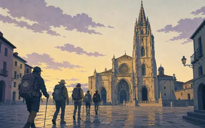 Catedral de San Salvador de Oviedo, Kilometre zero, and the older Camino: an illustration of a place on this route.
