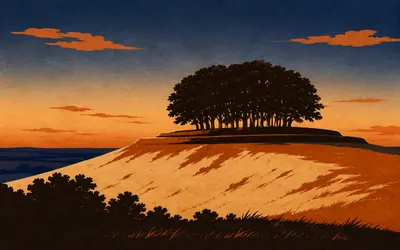 Chanctonbury Ring, A clump of beeches on an Iron Age bank: an illustration of a place on this route.