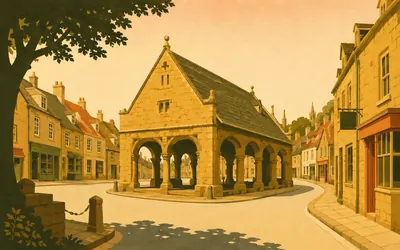 Chipping Campden Market Hall, Four hundred years of shelter for butter and poultry: an illustration of a place on this route.