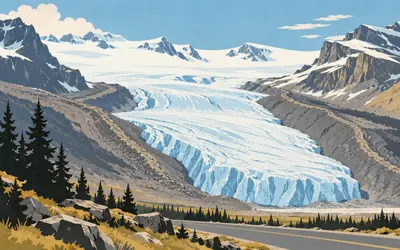 Columbia Icefield and the Athabasca Glacier, Arguably, says Parks Canada, and it stays: an illustration of a place on this route.