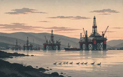 The Cromarty Firth, Oil rigs parked in a sea loch: an illustration of a place on this route.