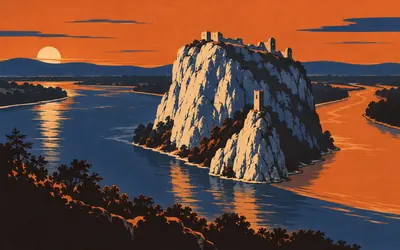 Hrad Devín, A ruin on a white crag at a confluence: an illustration of a place on this route.