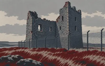 Dounreay Castle, Three metres from the fence: an illustration of a place on this route.