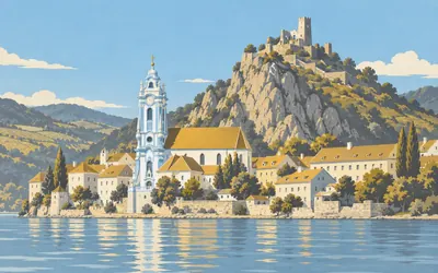 Dürnstein, A blue tower and a king's prison: an illustration of a place on this route.
