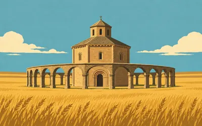 Santa María de Eunate, An octagon alone in a field: an illustration of a place on this route.
