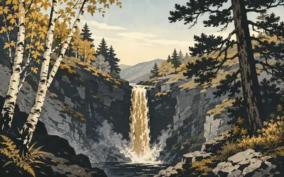 The Falls of Falloch, Thirty feet, and a poet's line cut into steel: an illustration of a place on this route.
