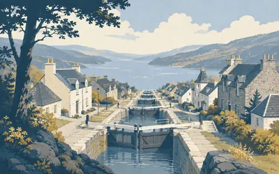 The Fort Augustus Locks, Down the middle of the village: an illustration of a place on this route.