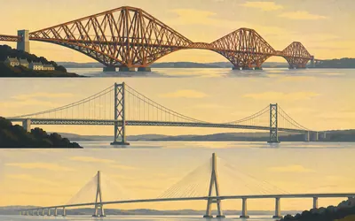 The Forth Bridges, Three centuries of crossing, side by side: an illustration of a place on this route.