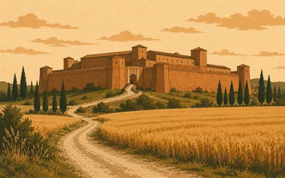 The Grancia di Cuna, A fortified barn the size of a village: an illustration of a place on this route.