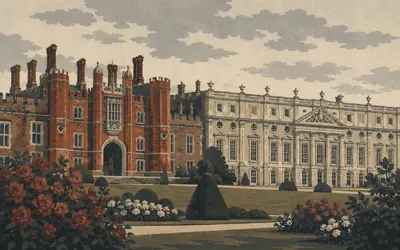 Hampton Court Palace, Two palaces bolted together: an illustration of a place on this route.