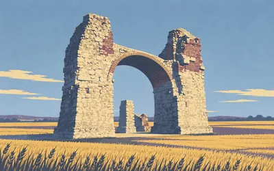 The Heidentor, Four piers in a field, and nobody will say why: an illustration of a place on this route.