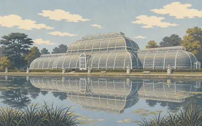 Royal Botanic Gardens, Kew, A glasshouse built like a ship: an illustration of a place on this route.