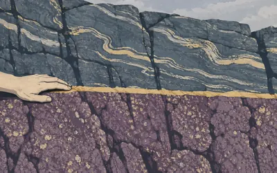 Knockan Crag, Old rock lying on top of young rock: an illustration of a place on this route.