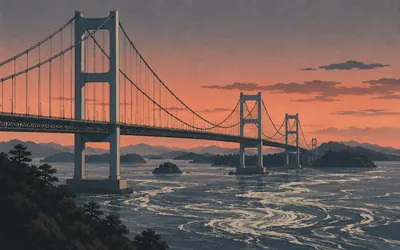 Kurushima Kaikyō Ōhashi, Three suspension bridges in a row: an illustration of a place on this route.
