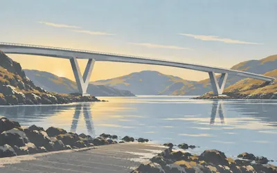 Kylesku Bridge, A curve on two V-shaped legs: an illustration of a place on this route.