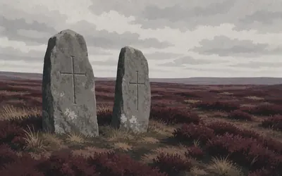 The Laggangairn Standing Stones, Two stones, and a cross cut into each: an illustration of a place on this route.