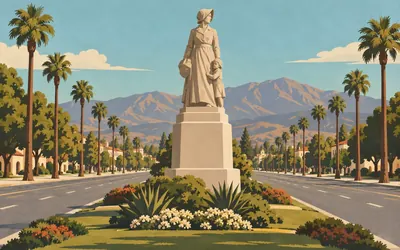 Madonna of the Trail, Upland, One of twelve, and this one faces four trails: an illustration of a place on this route.