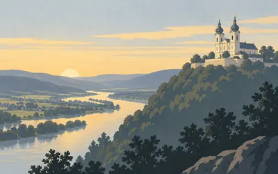 Maria Taferl, Two towers on a terrace, seen for miles: an illustration of a place on this route.