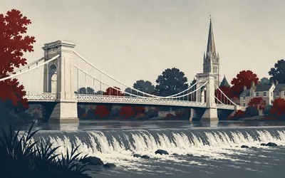 Marlow Bridge, A suspension bridge with a twin abroad: an illustration of a place on this route.