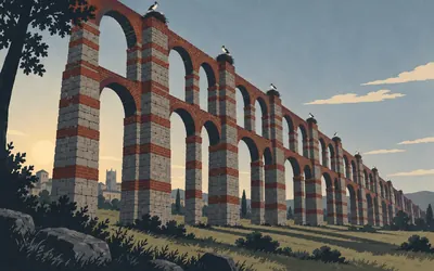 Acueducto de los Milagros, Granite and brick, in stripes: an illustration of a place on this route.