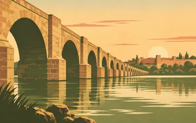 The Roman Bridge, Mérida, Sixty arches over the Guadiana: an illustration of a place on this route.