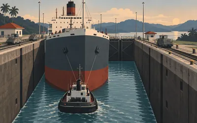 Miraflores Locks, Sited against naval bombardment, in 1907: an illustration of a place on this route.