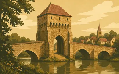 Monnow Bridge, A gatehouse in the middle of the river: an illustration of a place on this route.