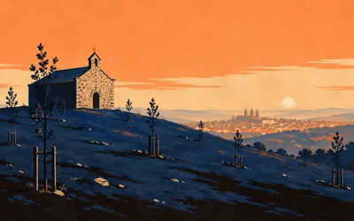 Monte do Gozo, The hill of joy, seven kilometres out: an illustration of a place on this route.