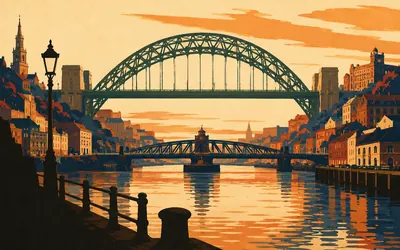 The Newcastle Quayside, A Roman bridge under a Victorian one: an illustration of a place on this route.