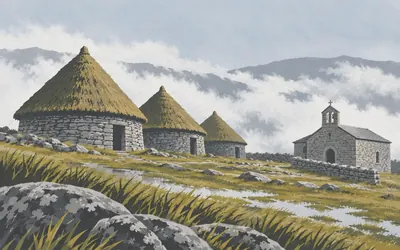 O Cebreiro, Round thatched houses in the cloud: an illustration of a place on this route.