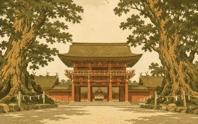 Ōyamazumi Shrine, Where warriors left their armour: an illustration of a place on this route.