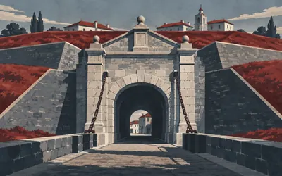 Pamplona, In through the Gate of France: an illustration of a place on this route.