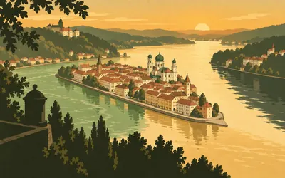 Passau, Kilometre zero, where three rivers meet: an illustration of a place on this route.