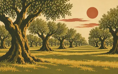 Santa Cruz de Ribadulla, Five hundred olives in a grid: an illustration of a place on this route.