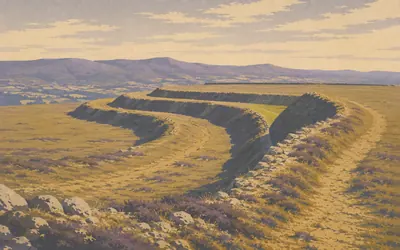 Pen-y-Cloddiau, Twenty-one hectares of hilltop, walled: an illustration of a place on this route.